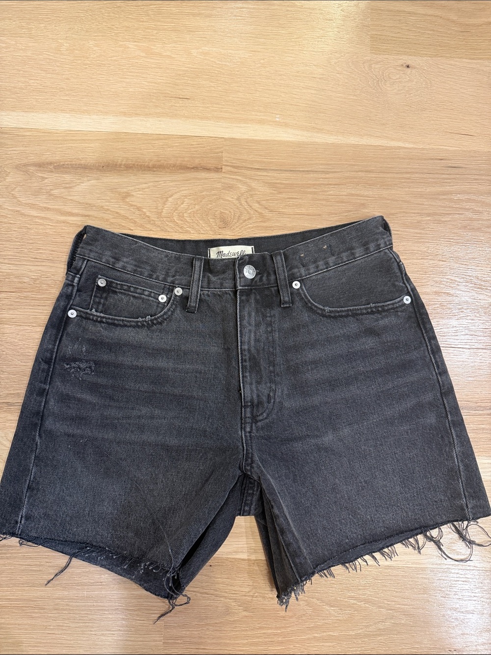 Madewell Relaxed Mid-Length Black Denim Cutoff Shorts